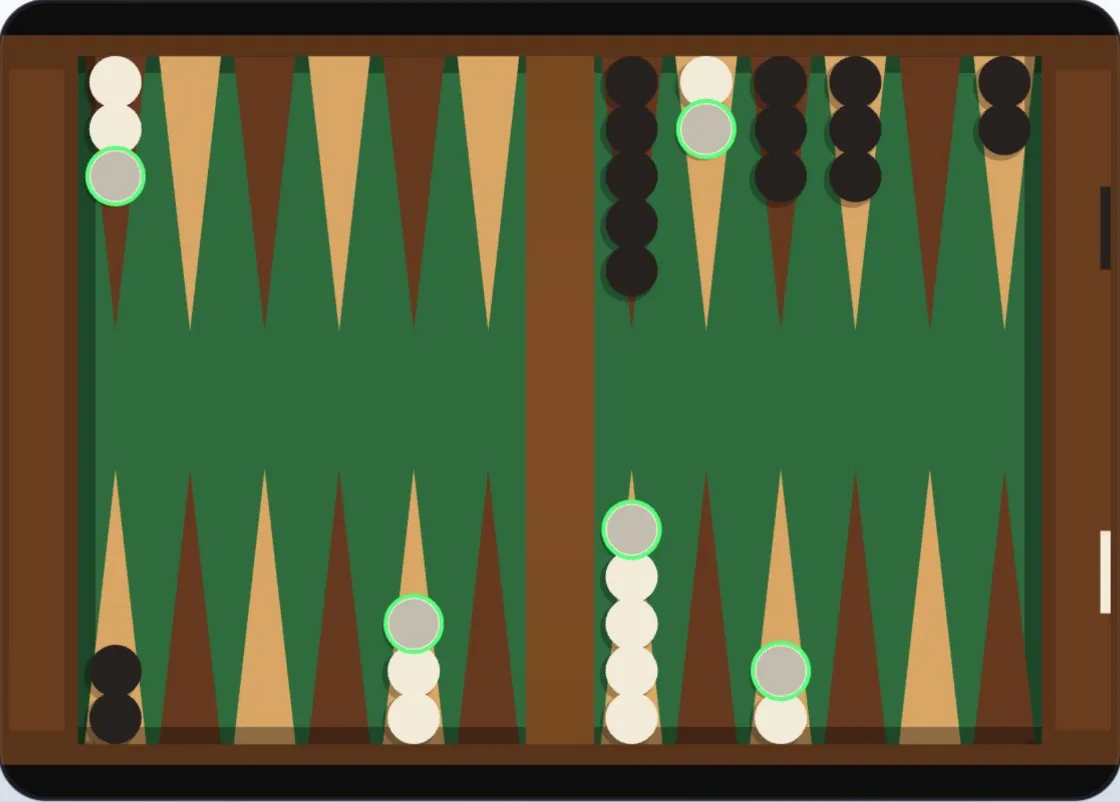 White has established an anchor at point 4 — two checkers safely inside Black's home board — while Black has built a strong home board at points 0, 2, 3, and 5
