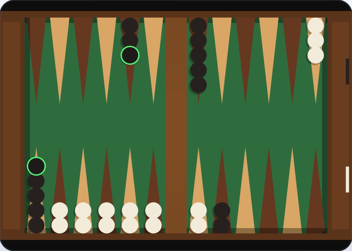 White owns all six points from 13 to 18 — a complete prime; Black has two checkers trapped at point 19, unable to move forward regardless of the dice