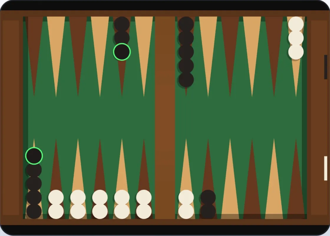 White owns all six points from 13 to 18 — a complete prime; Black has two checkers trapped at point 19, unable to move forward regardless of the dice