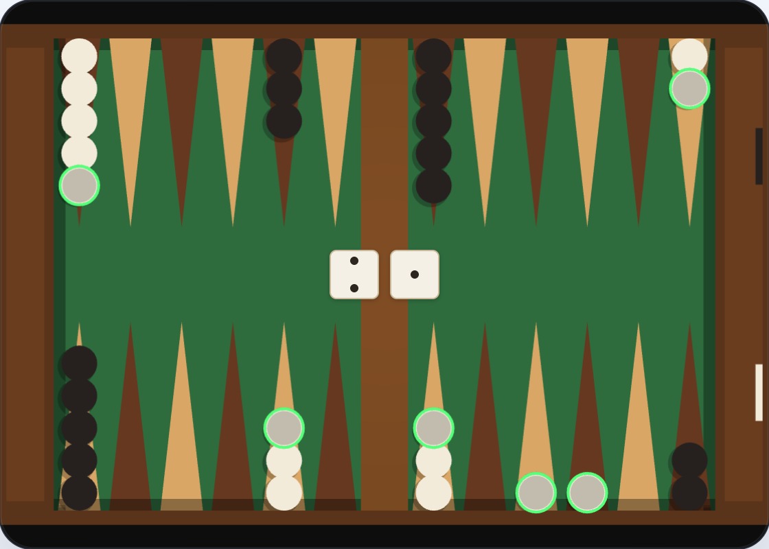 White has two lone checkers at points 20 and 21 that could be combined by moving one onto the other