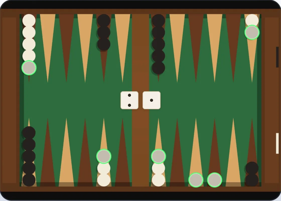 White has two lone checkers at points 20 and 21 that could be combined by moving one onto the other
