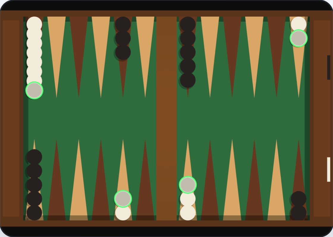 A position where White has eight checkers crowded on a single midpoint — a wasteful structure that leaves the home board completely undeveloped