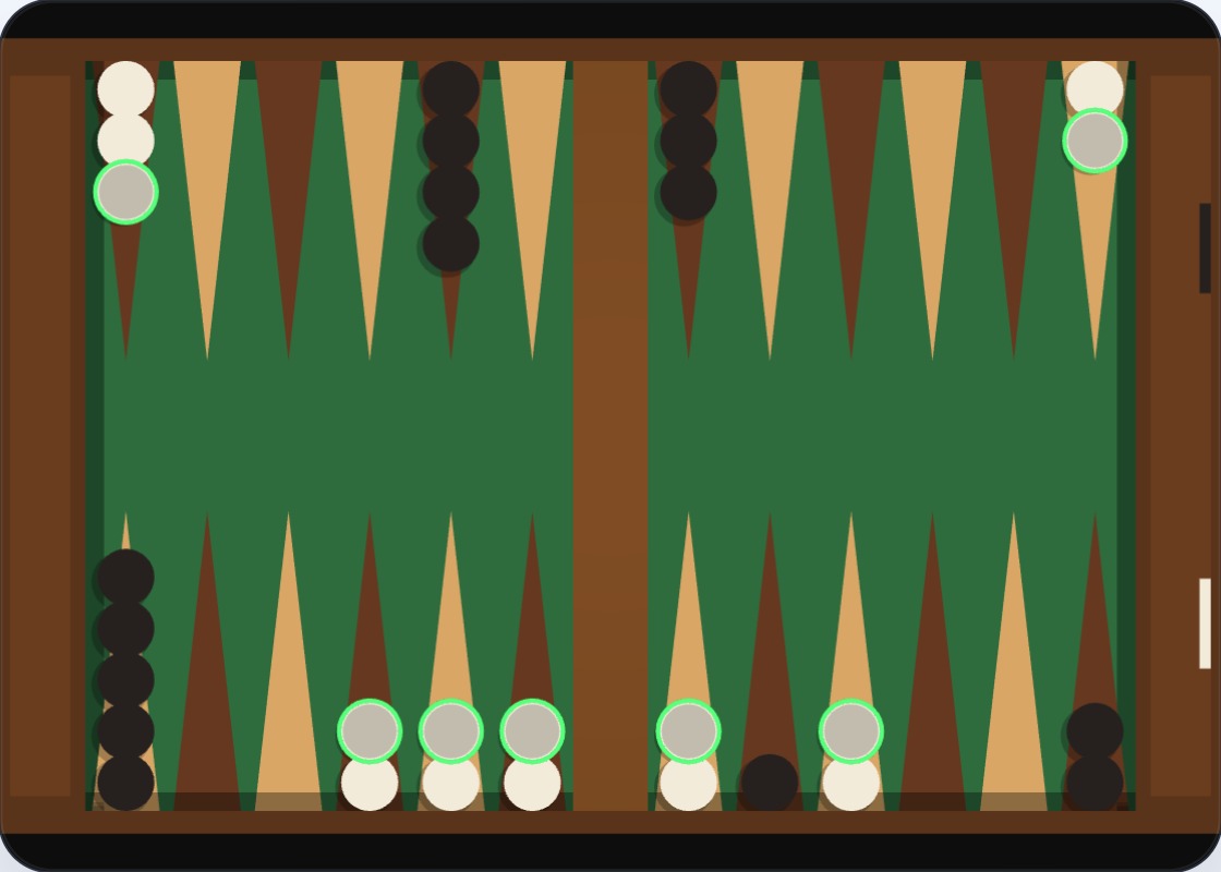 White has four consecutive made points at 15, 16, 17, and 18 — a four-prime in progress; Black has a checker trapped at point 19 already unable to pass