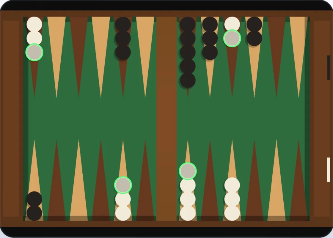 White is behind in the pip count but holds an anchor at point 3 inside Black's home board; Black's home board is strong but not complete