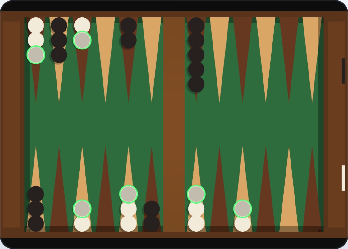 A mid-game position with both players spread across the board — the pip count determines whether racing or positional play is the correct strategy here