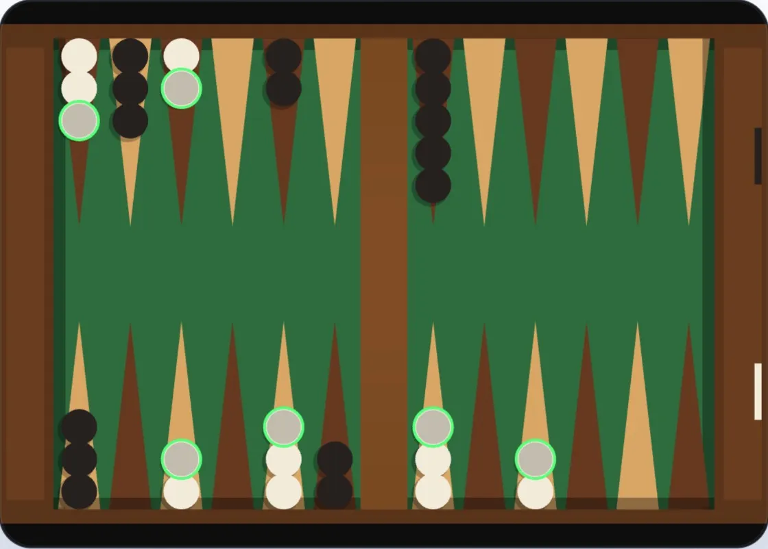 A mid-game position with both players spread across the board — the pip count determines whether racing or positional play is the correct strategy here