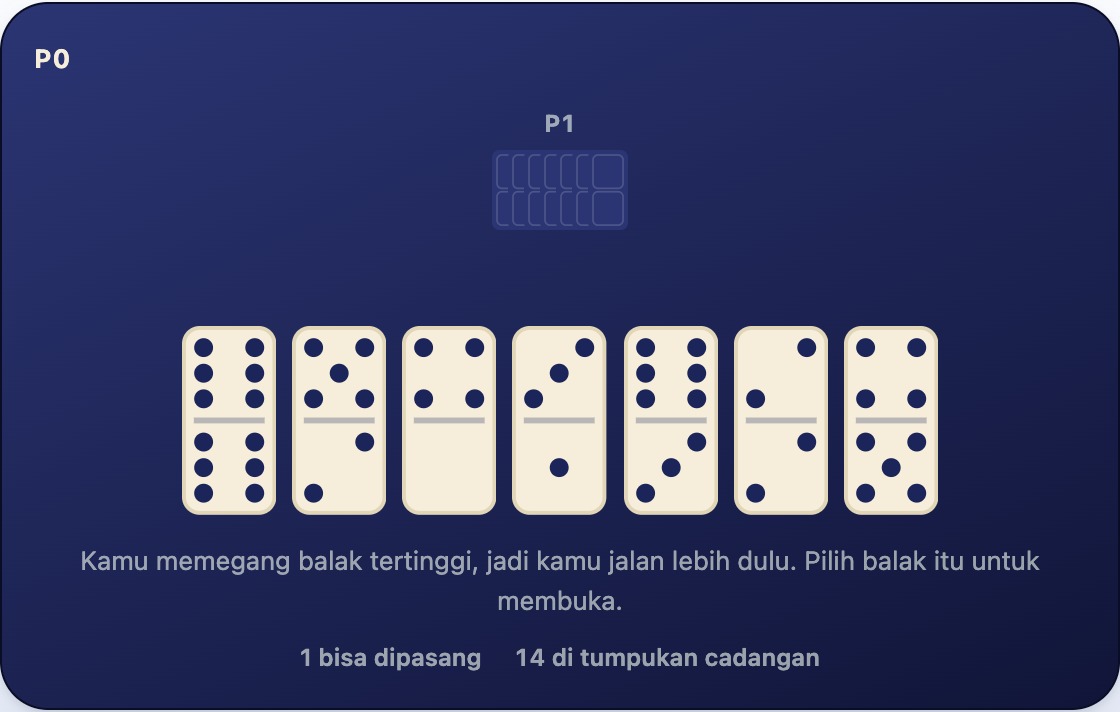 Rangkaian yang masih kosong dan tujuh batu di tangan dengan balak 6-6 terpilih, satu-satunya pembukaan yang sah
