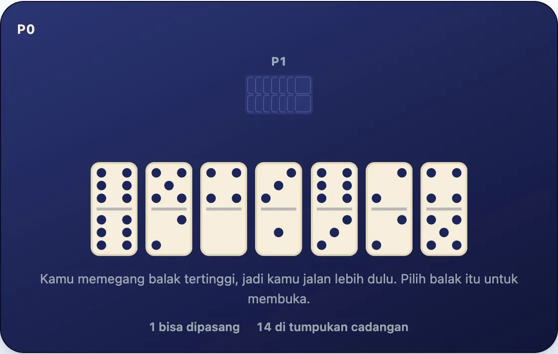 Rangkaian yang masih kosong dan tujuh batu di tangan dengan balak 6-6 terpilih, satu-satunya pembukaan yang sah