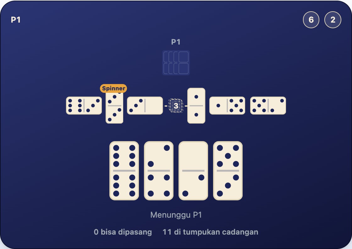 Rangkaian sembilan batu yang berlanjut ke dua baris, dengan ujung terbuka 6 dan 2 di kedua ujungnya