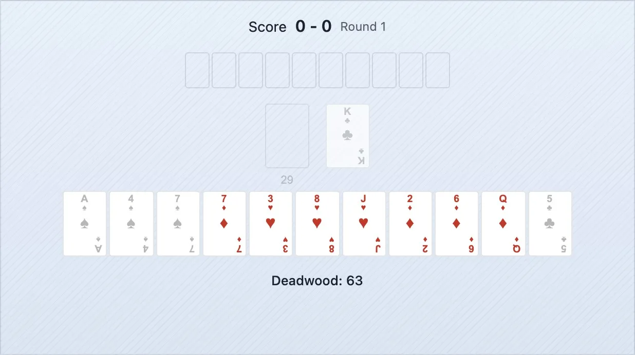 A fase de descarte — tens 11 cartas e tens de escolher uma para descartar