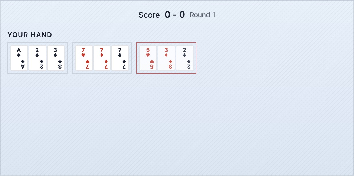 Gracz puka z dwiema kombinacjami i małą liczbą luźnych kart