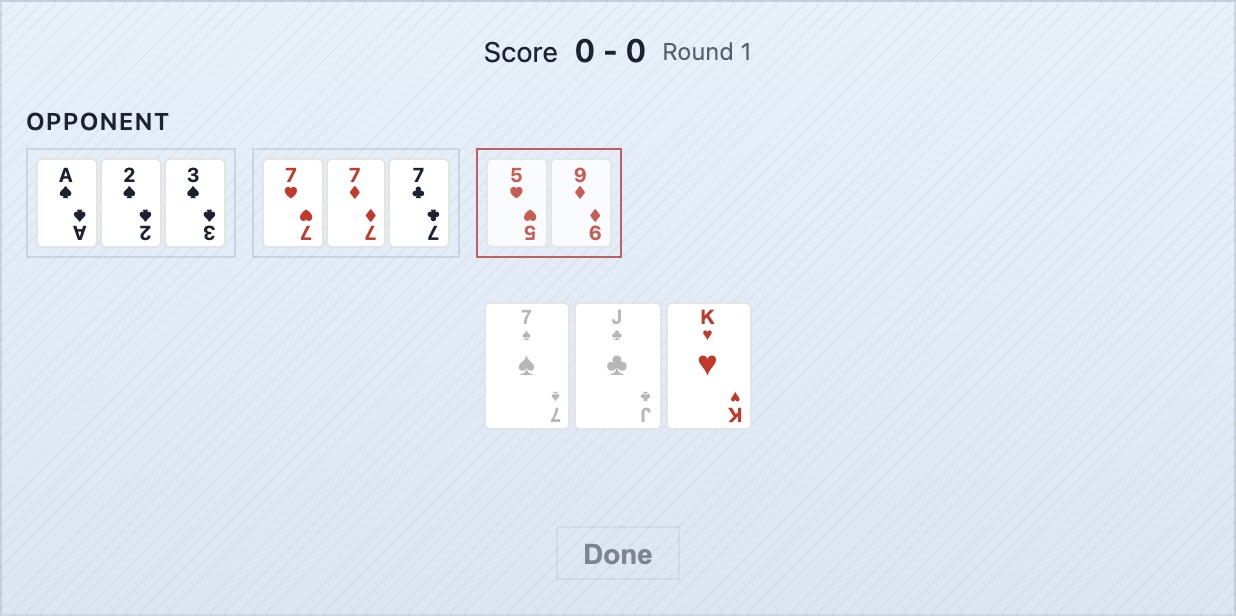 Faza dokładania — obrońca dodaje kartę do kombinacji pukającego