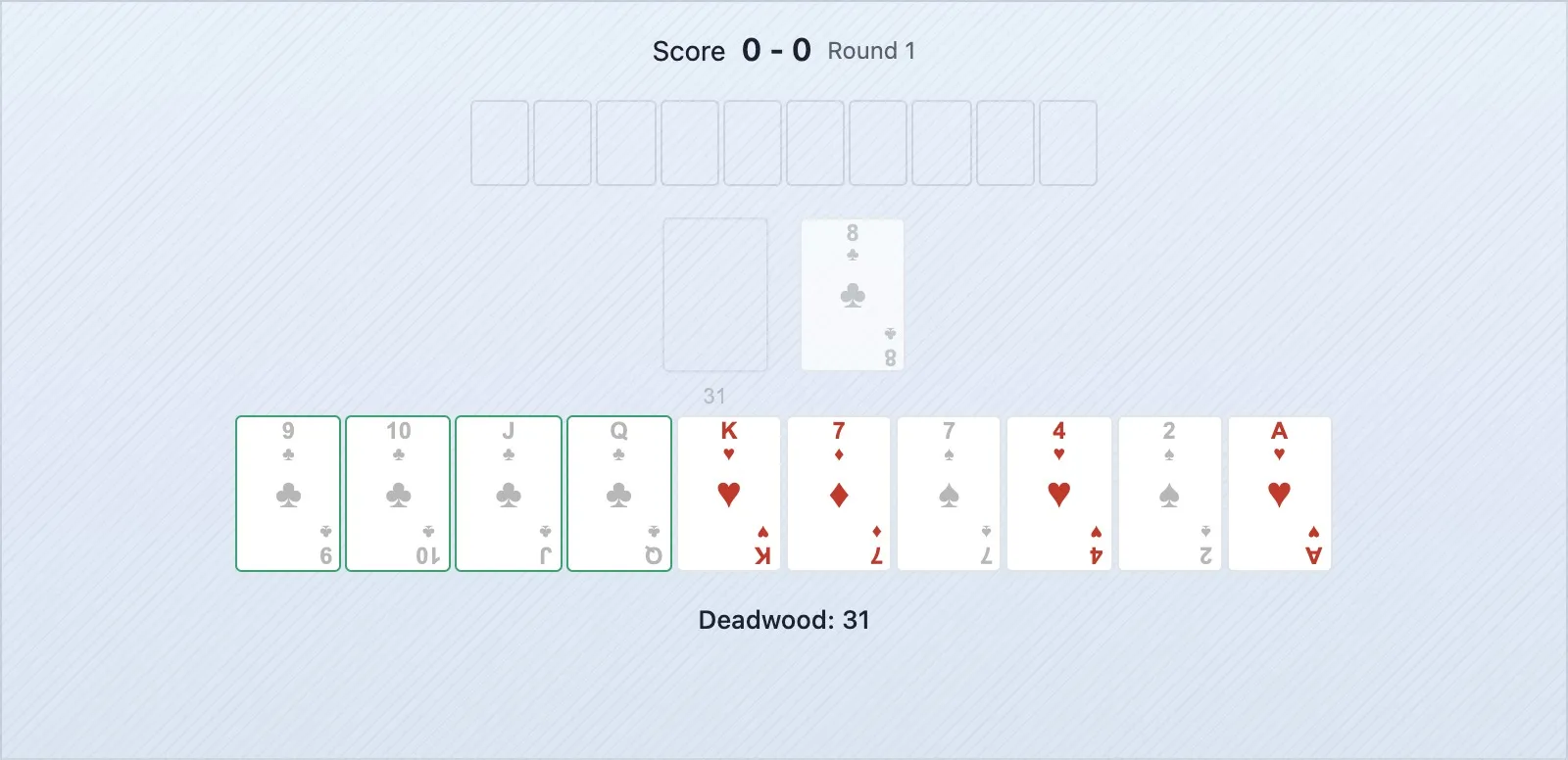 Uma posição de gin rummy onde comprar da pilha de descarte completaria uma combinação — o único caso em que a compra se justifica