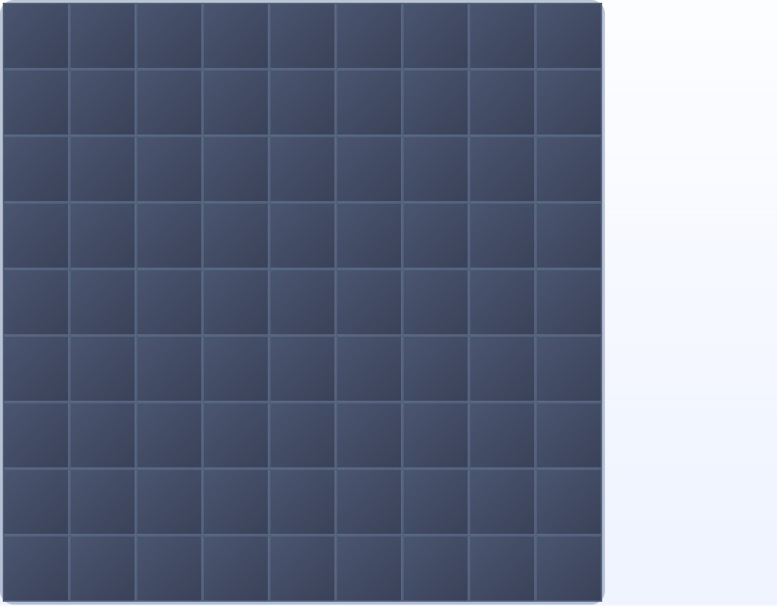 Świeża plansza Sapera 9×9 przed jakimkolwiek kliknięciem, pokazująca pełną siatkę nieodkrytych komórek