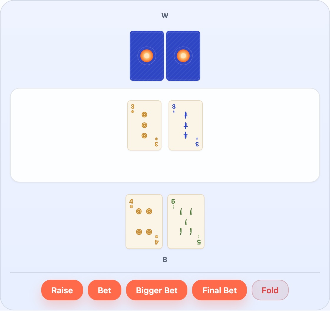 A parda — both players have played a 3, tying the trick