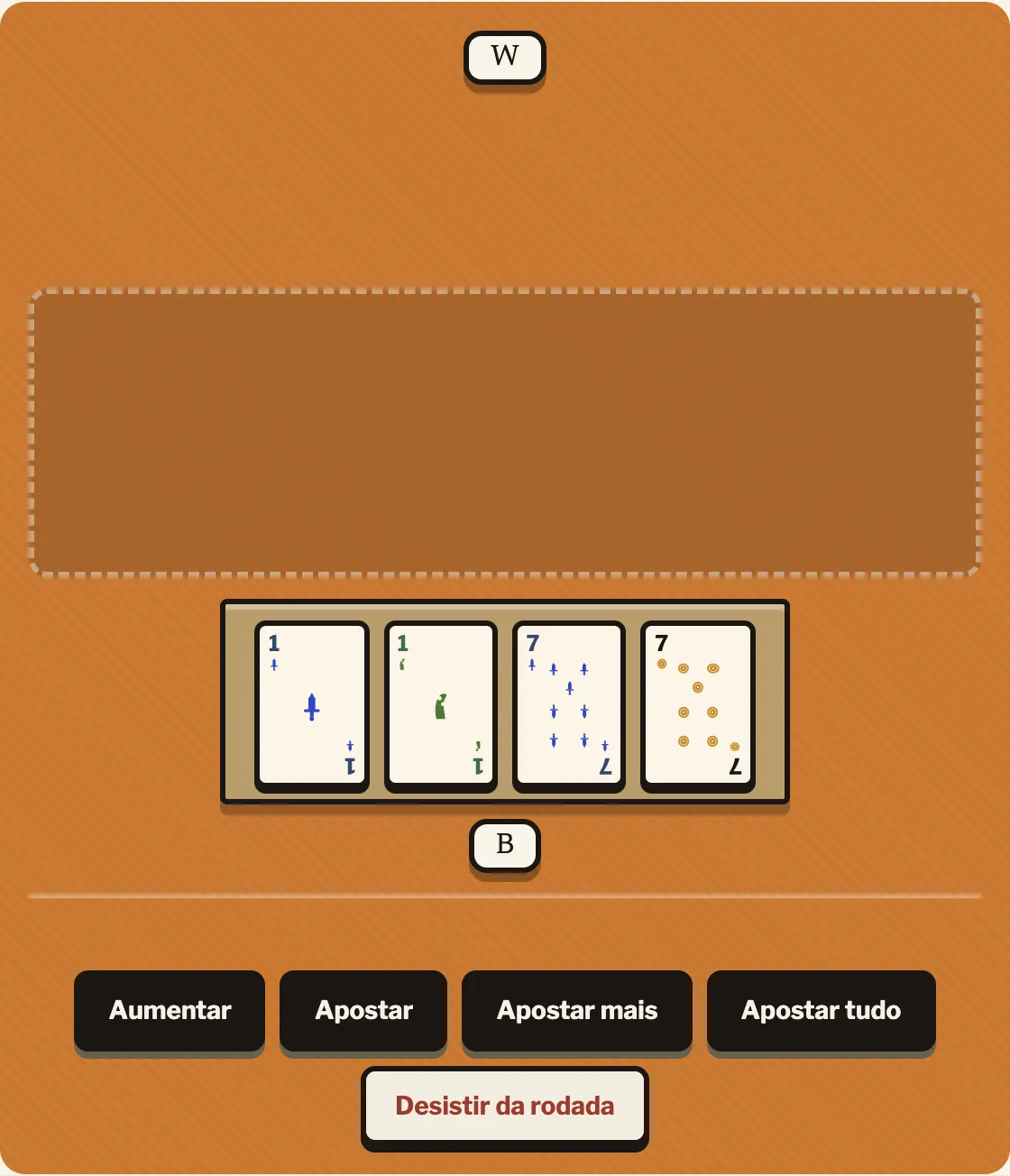 As quatro cartas individuais mais fortes do Truco, em ordem da esquerda para a direita: 1 de Espada, 1 de Basto, 7 de Espada, 7 de Oro