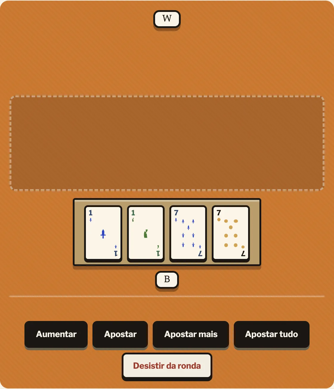 As quatro cartas individuais mais fortes do Truco, por ordem da esquerda para a direita: 1 de Espada, 1 de Basto, 7 de Espada, 7 de Oro