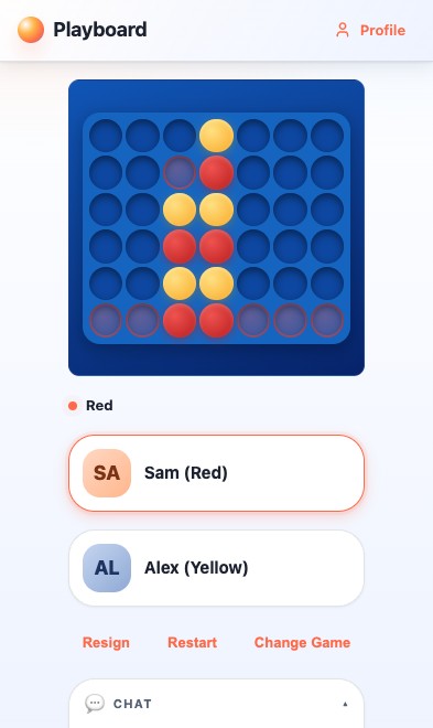 Partida de Connect Four en curso en Playboard móvil