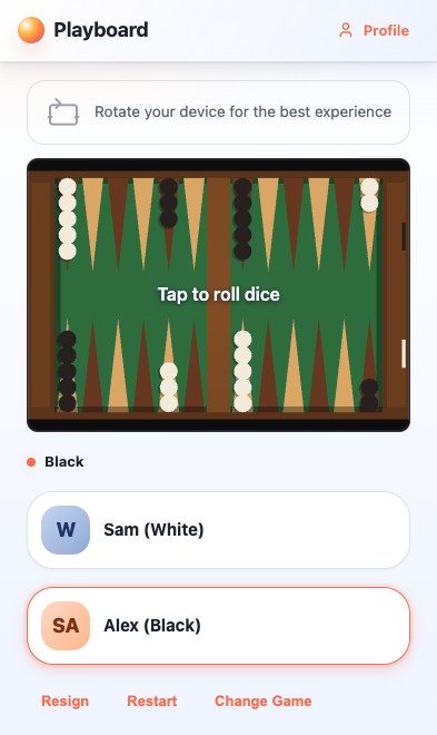 Partida de Backgammon en curso en Playboard móvil