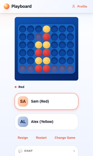 Partida de Connect Four en curso en Playboard móvil