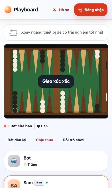 Trận Backgammon đang diễn ra trên Playboard (điện thoại)