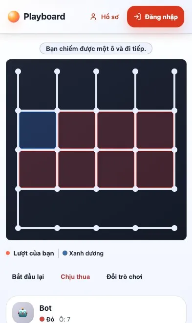 Trận Chấm và ô đang diễn ra trên Playboard (điện thoại)