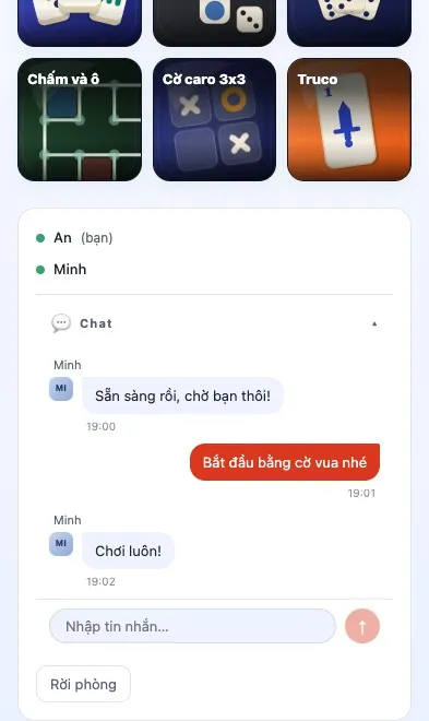 Khung chat trong sảnh phòng trên Playboard (điện thoại)