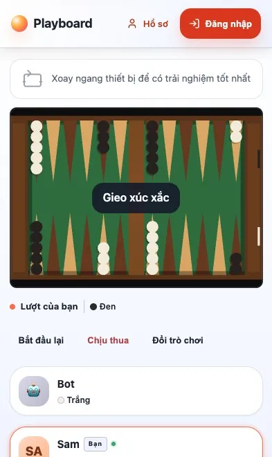 Trận Backgammon đang diễn ra trên Playboard (điện thoại)