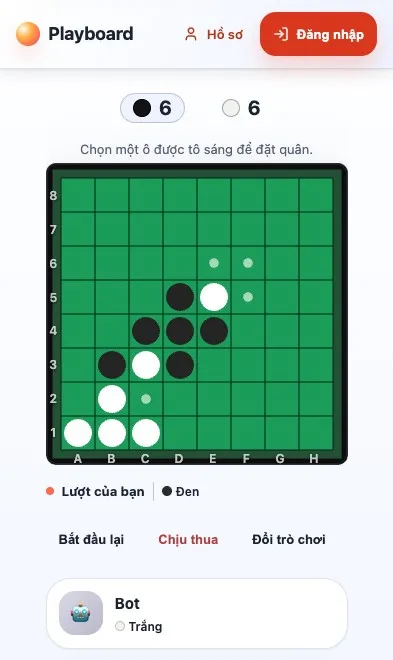 Trận cờ lật đang diễn ra trên Playboard (điện thoại)